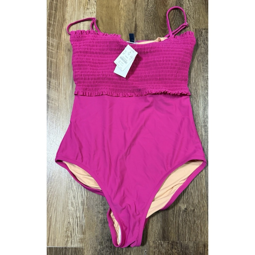 J. Crew Factory Smocked One-Piece Swimsuit  Brilliant Plum size Small NWT Womans